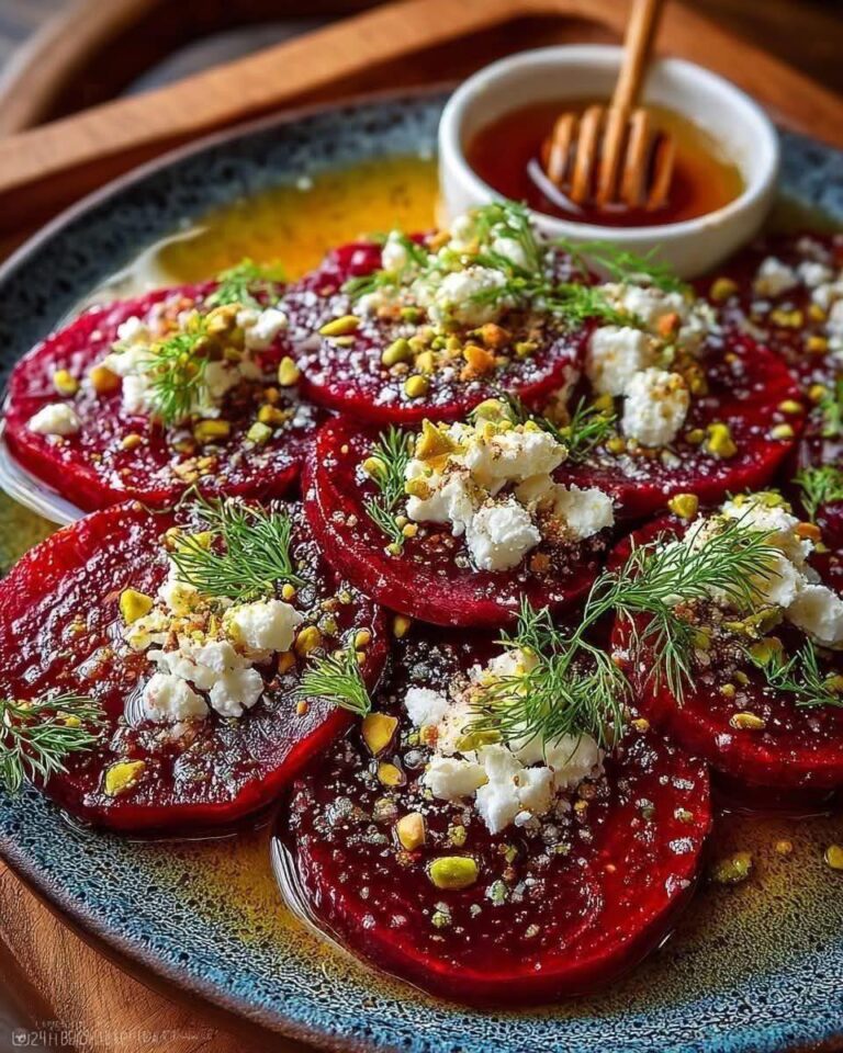 Hot Honey Beet Carpaccio with Feta Snowflakes