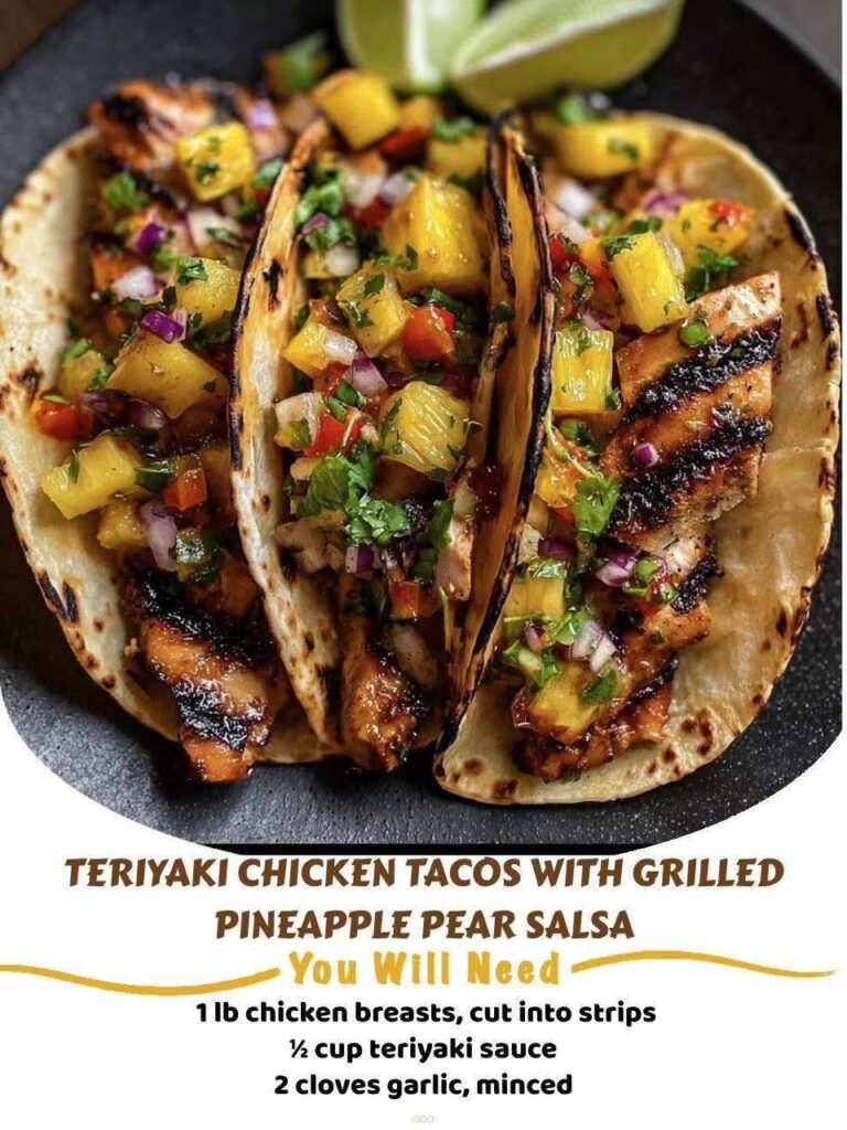 Teriyaki Chicken Tacos with Grilled Pineapple Pear Salsa 