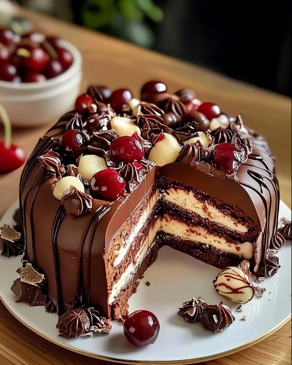 Swiss Chocolate Cherry Roll Cake