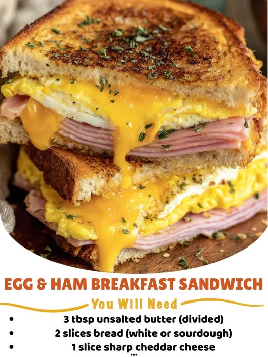  Egg & Ham Breakfast Sandwich with Melty Cheddar 