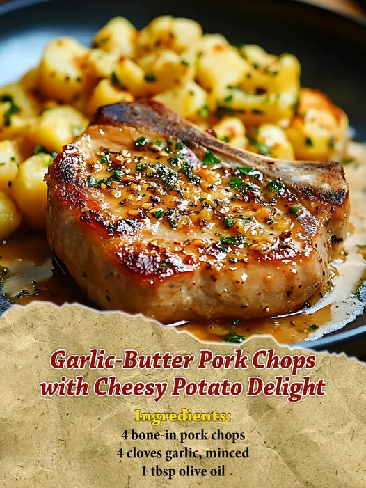 Garlic-Butter Pork Chops with Cheesy Potato Delight