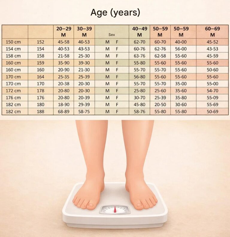 A chart showing your ideal weight based on your age and height. You can find it here 
